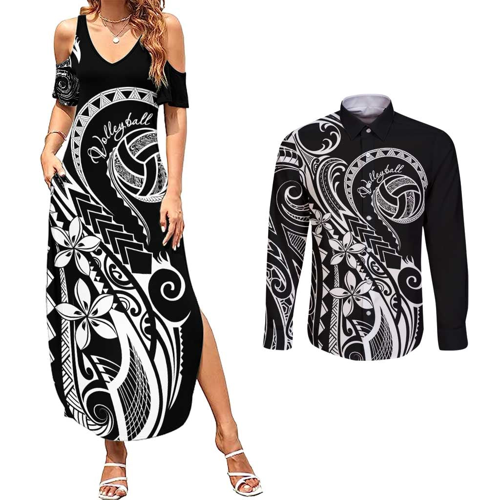 Polynesia Beach Volleyball Personalized Couples Matching Summer Maxi Dress and Long Sleeve Button Shirt Basic