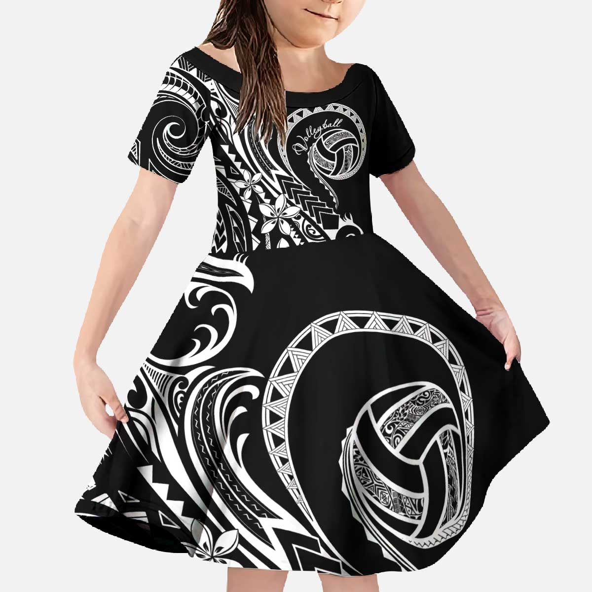 Polynesia Beach Volleyball Personalized Family Matching Off The Shoulder Long Sleeve Dress and Hawaiian Shirt Basic