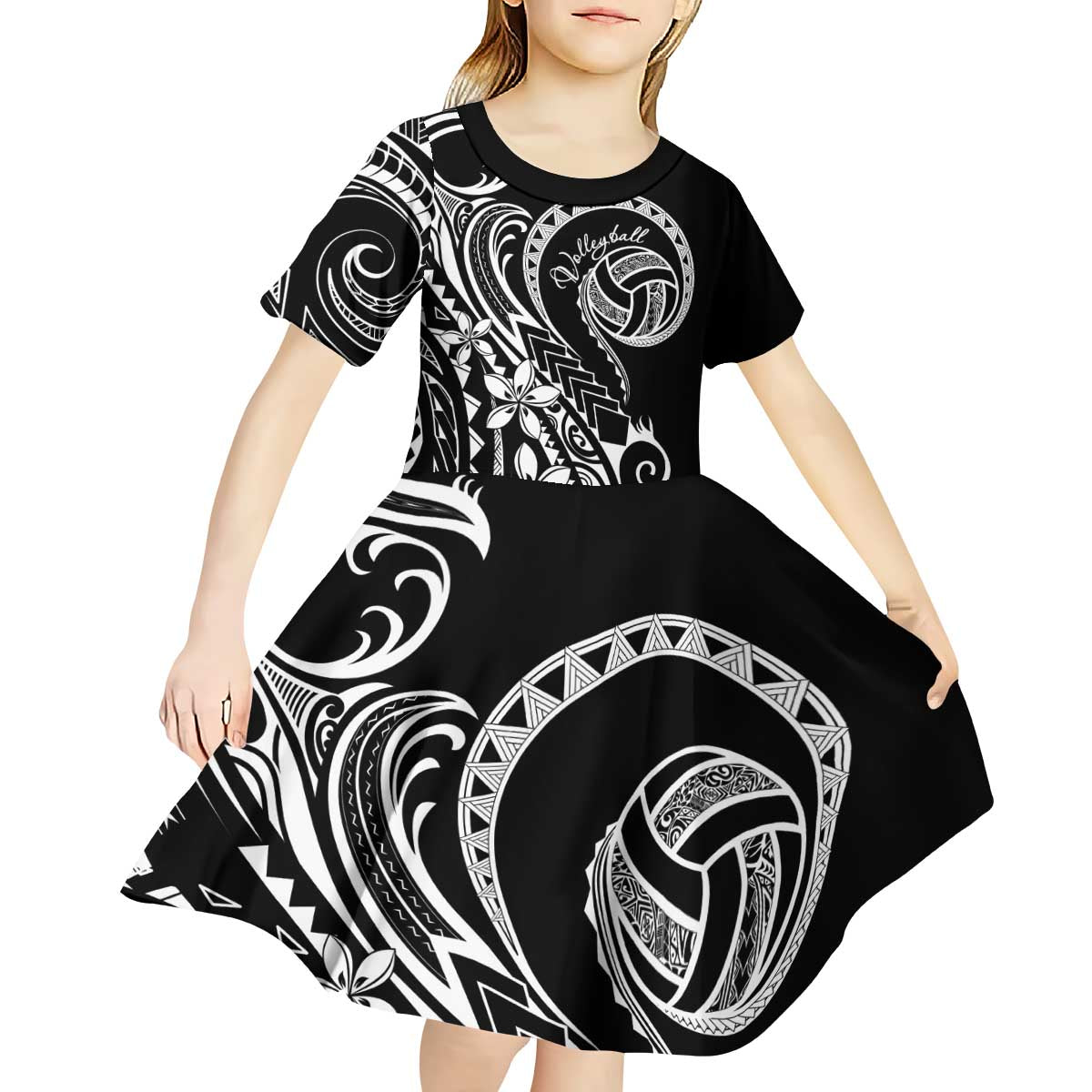 Polynesia Beach Volleyball Personalized Kid Short Sleeve Dress Basic