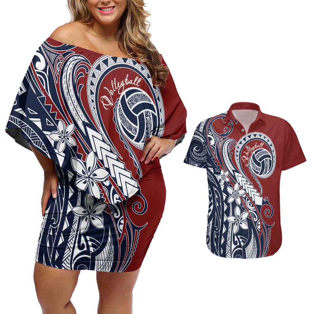 Polynesia Beach Volleyball Personalized Couples Matching Off Shoulder Short Dress and Hawaiian Shirt Special