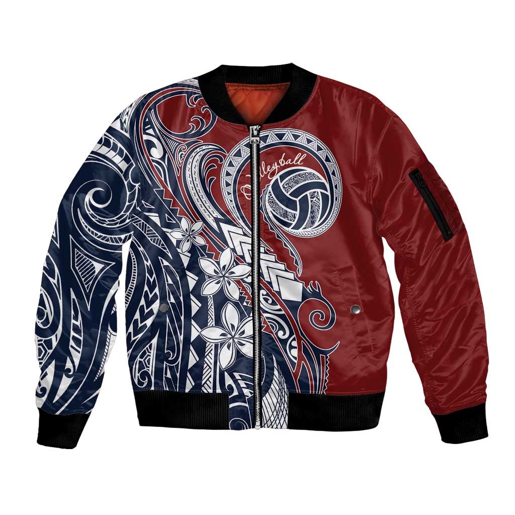 Polynesia Beach Volleyball Personalized Sleeve Zip Bomber Jacket Special LT7 Unisex Red Blue - Polynesian Pride