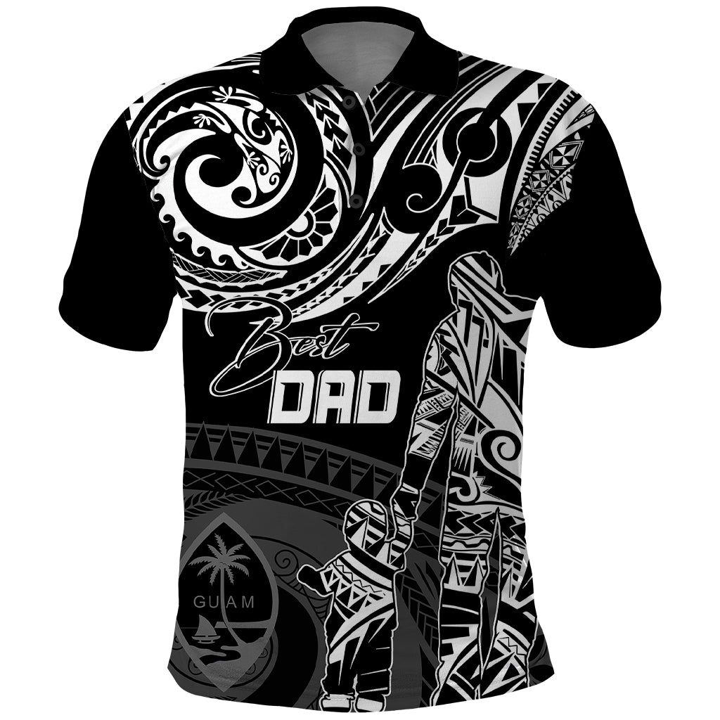 Custom Fathers Day Guam Polo Shirt Polynesian Dad and Kid LT7 Black - Polynesian Pride