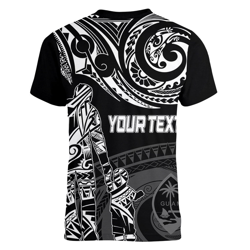 Personalised Father's Day Guam Women V Neck T Shirt Polynesian Dad & Kid LT7 - Polynesian Pride