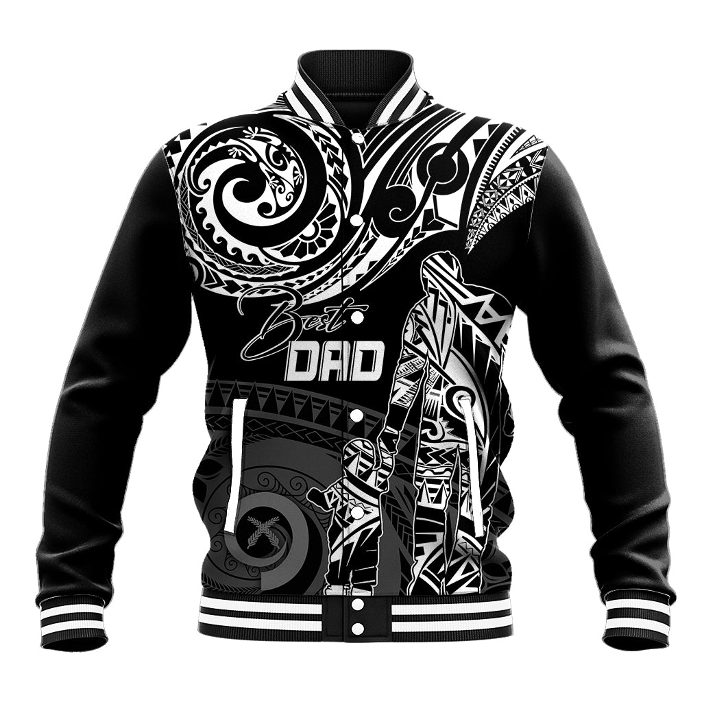 Personalised Father's Day Vanuatu Baseball Jacket Polynesian Dad & Kid LT7 Unisex Black - Polynesian Pride