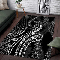 Polynesia Plumeria Lei Area Rug Black Curves Motif
