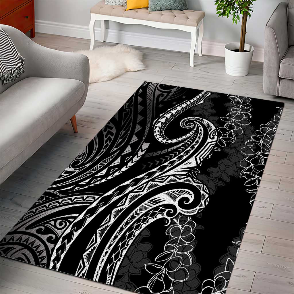 Polynesia Plumeria Lei Area Rug Black Curves Motif