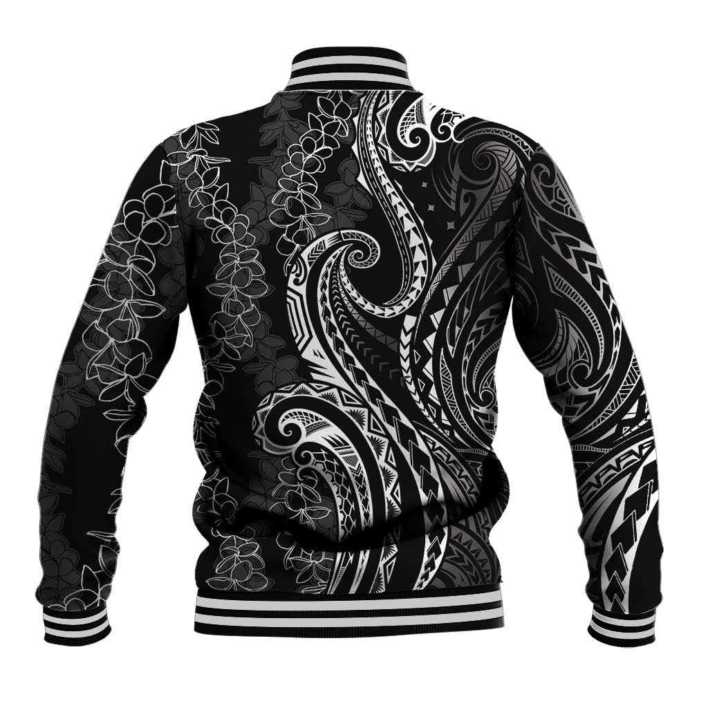 Polynesia Plumeria Lei Baseball Jacket Black Curves Motif LT7 - Polynesian Pride