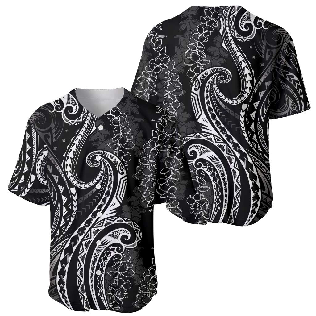 Polynesia Plumeria Lei Baseball Jersey Black Curves Motif