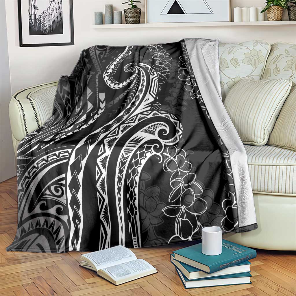 Polynesia Plumeria Lei Blanket Black Curves Motif LT7 Black - Polynesian Pride