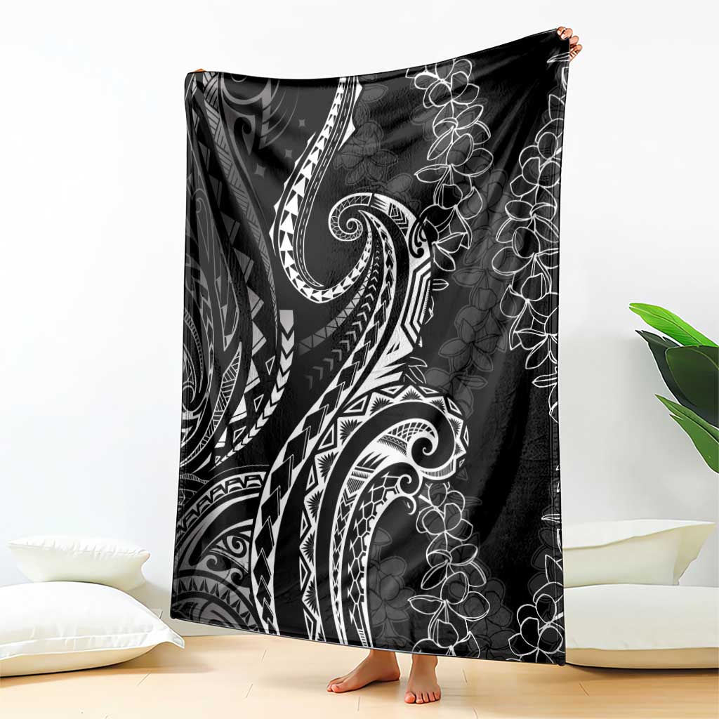 Polynesia Plumeria Lei Blanket Black Curves Motif