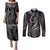Polynesia Plumeria Lei Couples Matching Puletasi and Long Sleeve Button Shirt Black Curves Motif