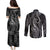 Polynesia Plumeria Lei Couples Matching Puletasi and Long Sleeve Button Shirt Black Curves Motif