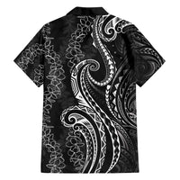 Polynesia Plumeria Lei Family Matching Long Sleeve Bodycon Dress and Hawaiian Shirt Black Curves Motif LT7 - Polynesian Pride