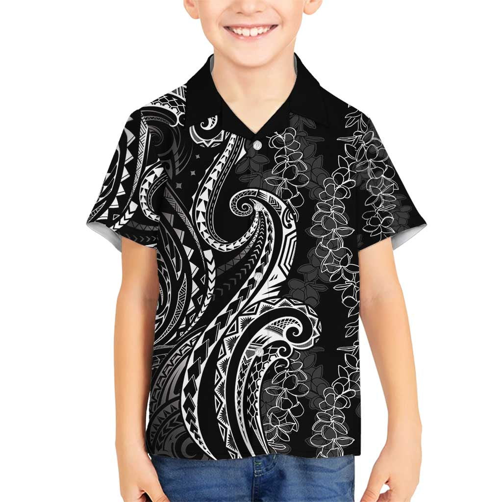 Polynesia Plumeria Lei Family Matching Long Sleeve Bodycon Dress and Hawaiian Shirt Black Curves Motif LT7 Son's Shirt Black - Polynesian Pride