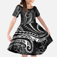Polynesia Plumeria Lei Family Matching Mermaid Dress and Hawaiian Shirt Black Curves Motif LT7 Daughter's Dress Black - Polynesian Pride