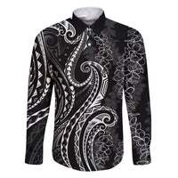 Polynesia Plumeria Lei Family Matching Mermaid Dress and Hawaiian Shirt Black Curves Motif LT7 Dad's Shirt - Long Sleeve Black - Polynesian Pride