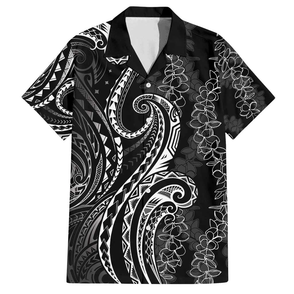 Polynesia Plumeria Lei Family Matching Off Shoulder Maxi Dress and Hawaiian Shirt Black Curves Motif