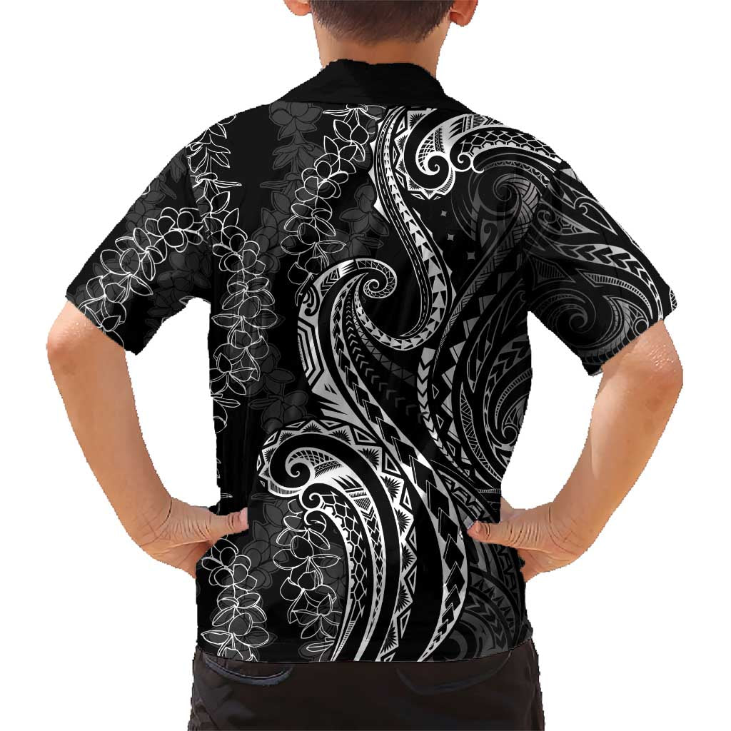 Polynesia Plumeria Lei Family Matching Short Sleeve Bodycon Dress and Hawaiian Shirt Black Curves Motif LT7 - Polynesian Pride