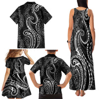 Polynesia Plumeria Lei Family Matching Tank Maxi Dress and Hawaiian Shirt Black Curves Motif