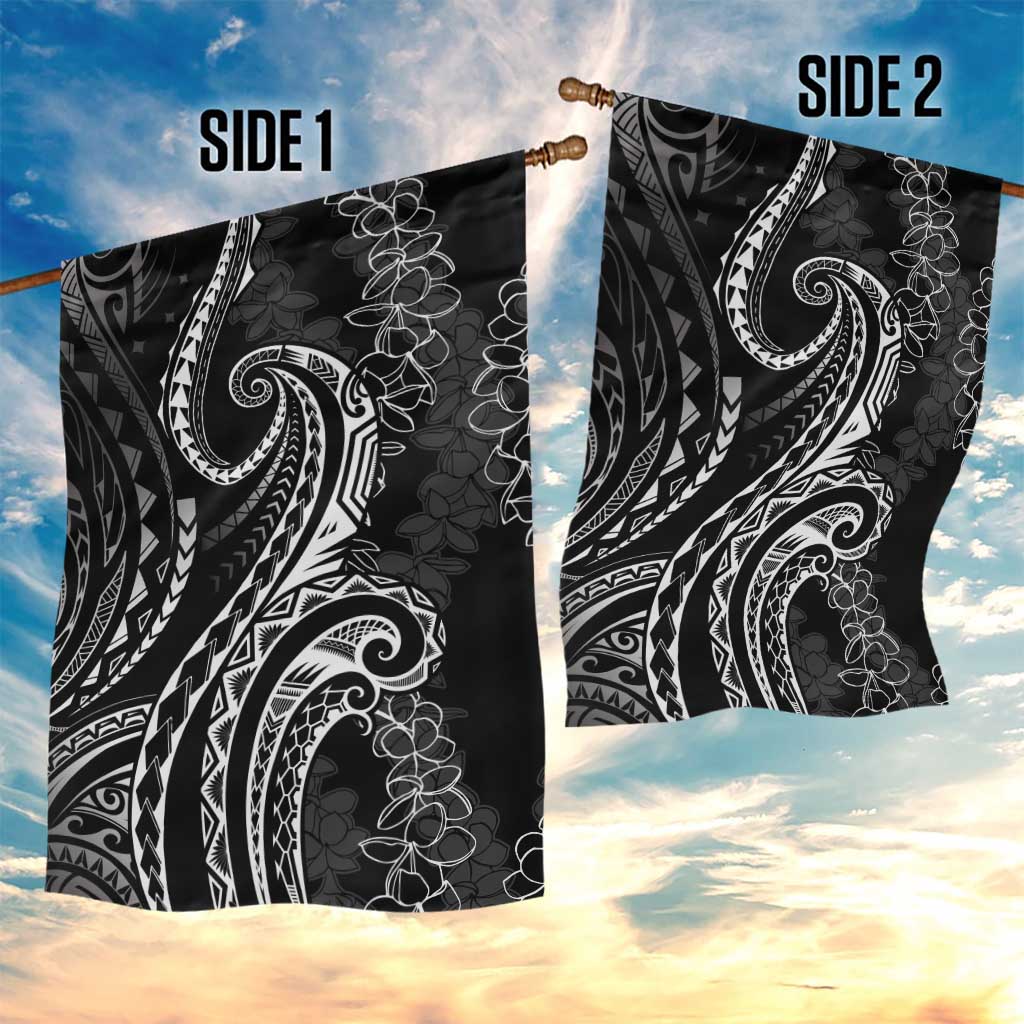 Polynesia Plumeria Lei Garden Flag Black Curves Motif
