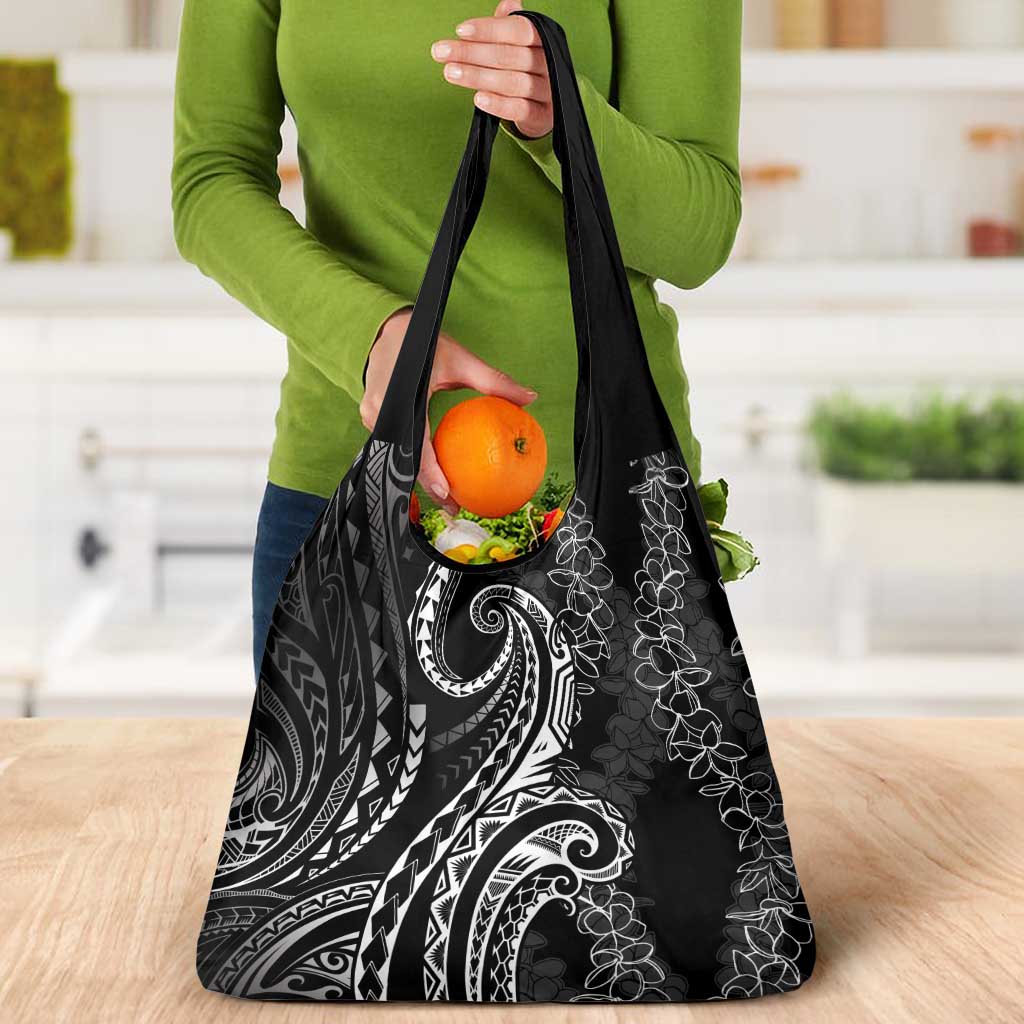Polynesia Plumeria Lei Grocery Bag Black Curves Motif