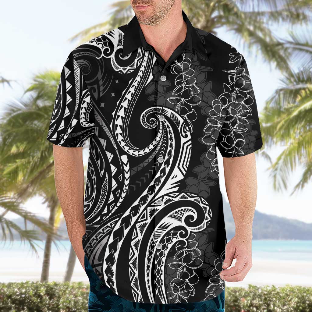 Polynesia Plumeria Lei Hawaiian Shirt Black Curves Motif