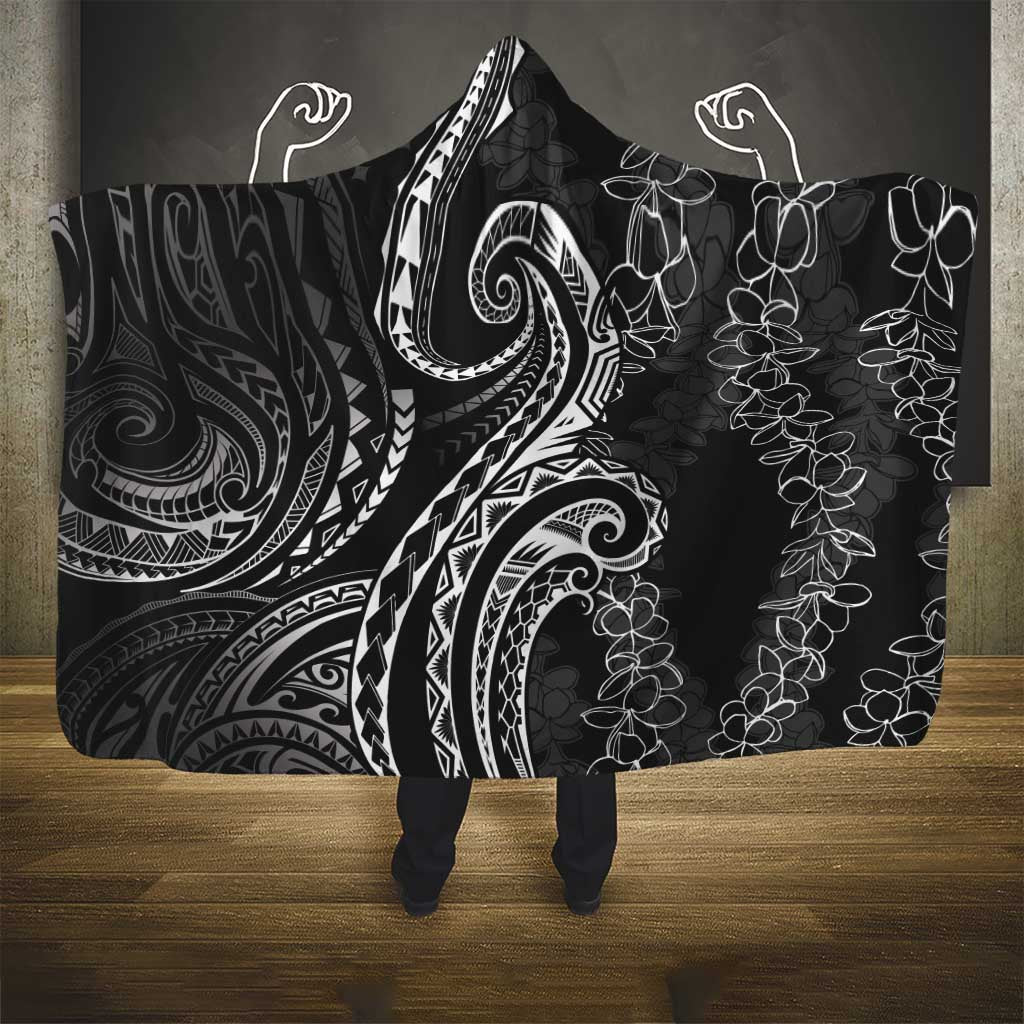 Polynesia Plumeria Lei Hooded Blanket Black Curves Motif
