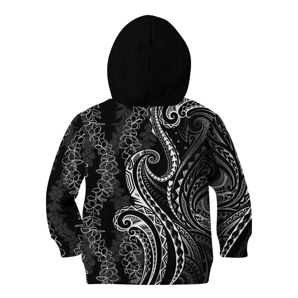 Polynesia Plumeria Lei Kid Hoodie Black Curves Motif