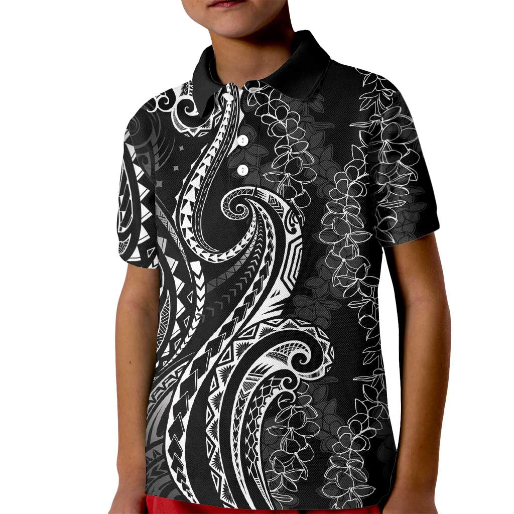 Polynesia Plumeria Lei Kid Polo Shirt Black Curves Motif
