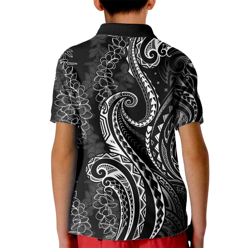 Polynesia Plumeria Lei Kid Polo Shirt Black Curves Motif