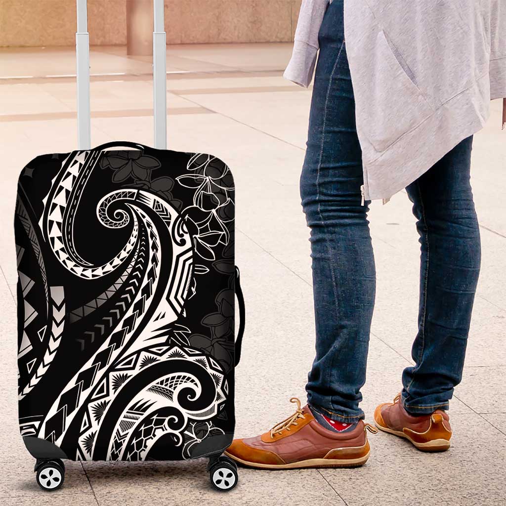 Polynesia Plumeria Lei Luggage Cover Black Curves Motif LT7 Black - Polynesian Pride