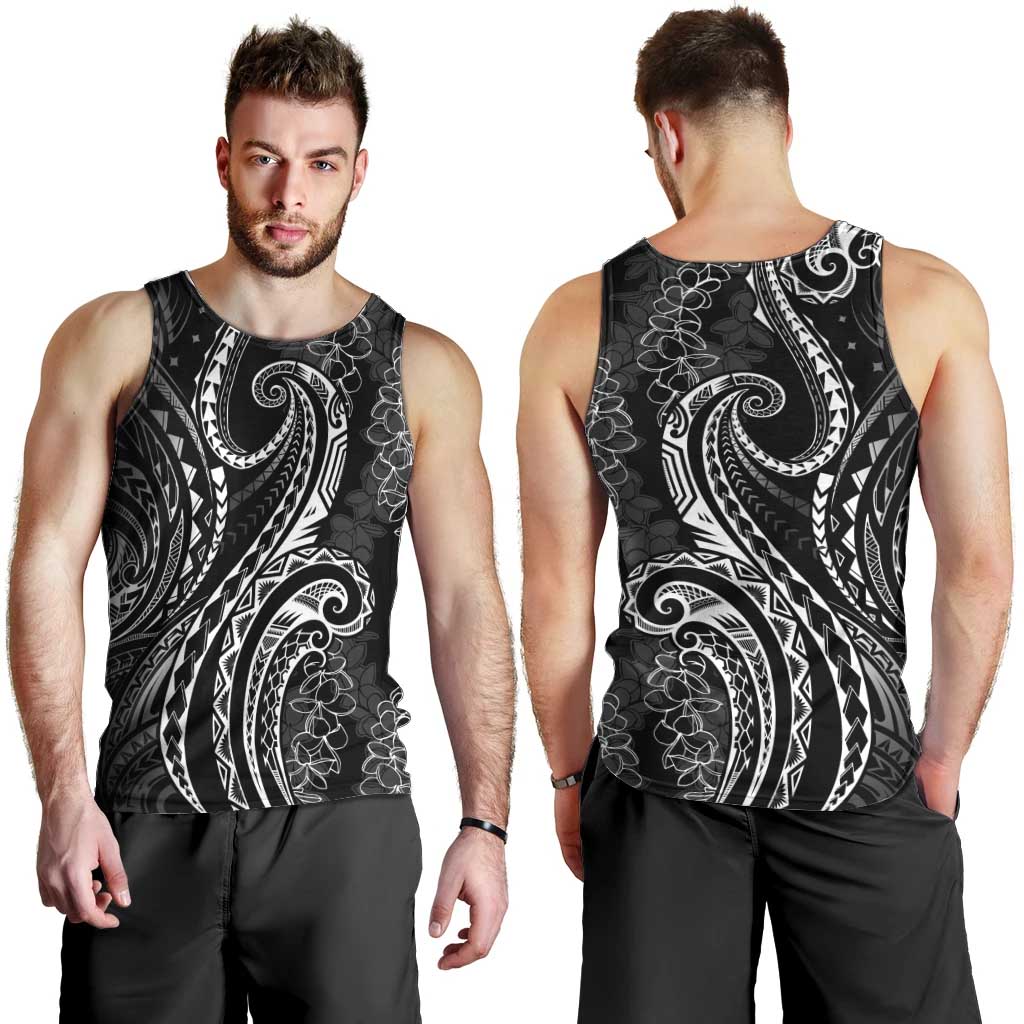 Polynesia Plumeria Lei Men Tank Top Black Curves Motif