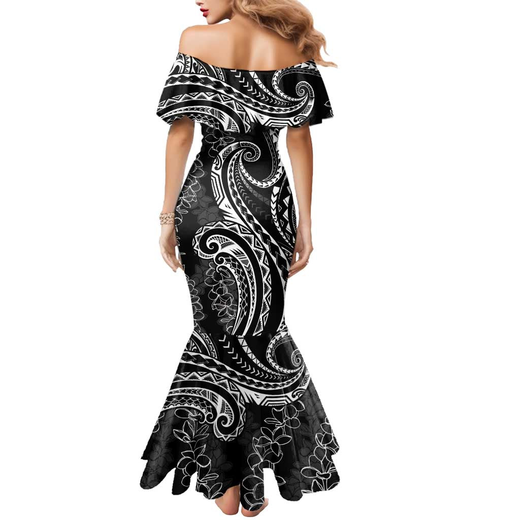 Polynesia Plumeria Lei Mermaid Dress Black Curves Motif