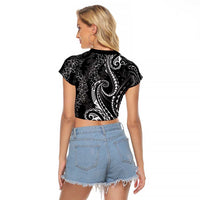 Polynesia Plumeria Lei Raglan Cropped T Shirt Black Curves Motif
