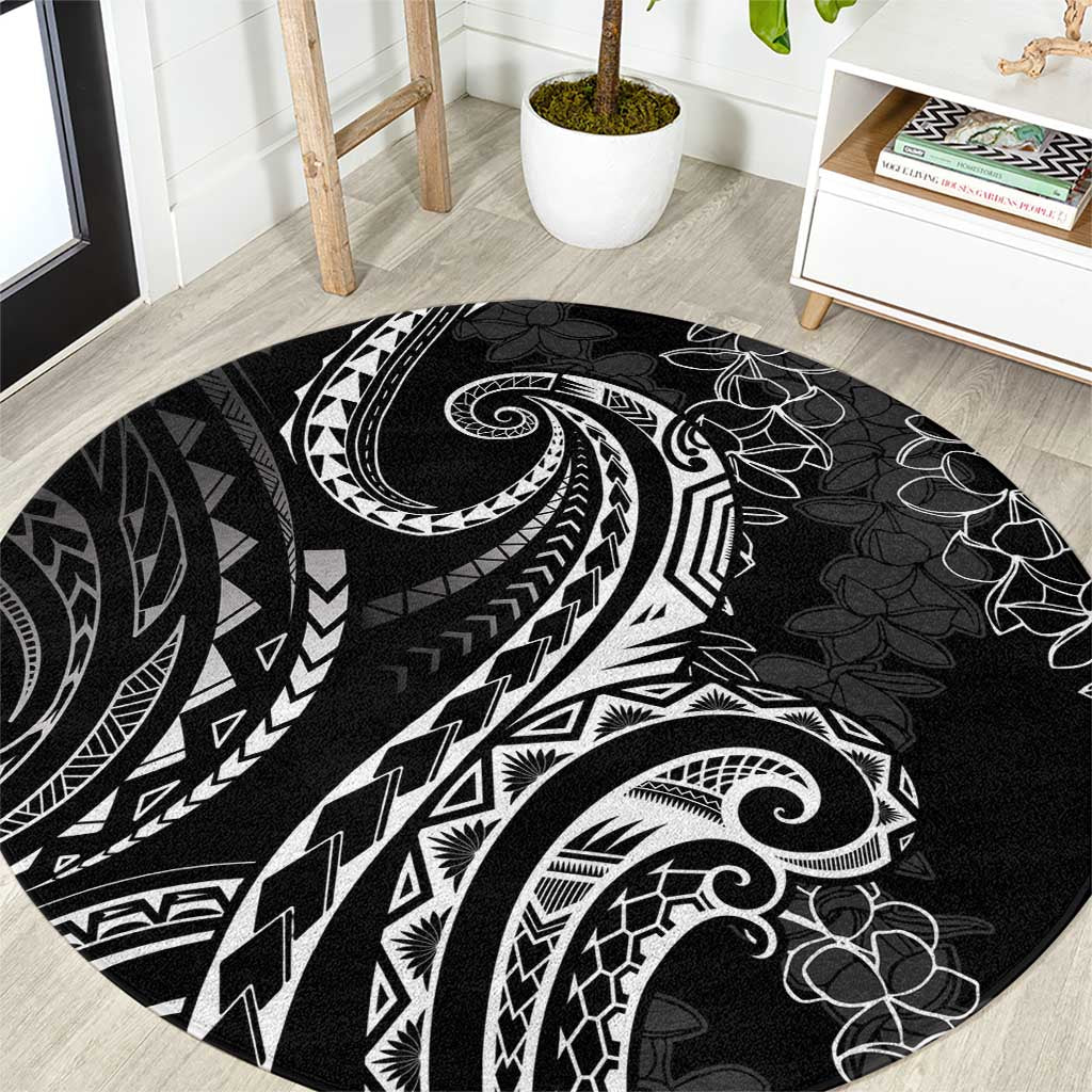 Polynesia Plumeria Lei Round Carpet Black Curves Motif LT7 Black - Polynesian Pride