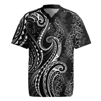Polynesia Plumeria Lei Rugby Jersey Black Curves Motif