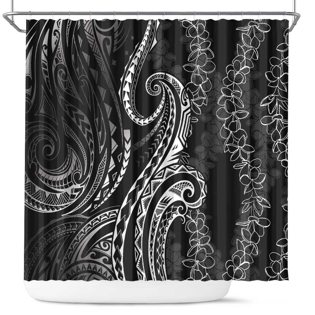 Polynesia Plumeria Lei Shower Curtain Black Curves Motif LT7 Black - Polynesian Pride