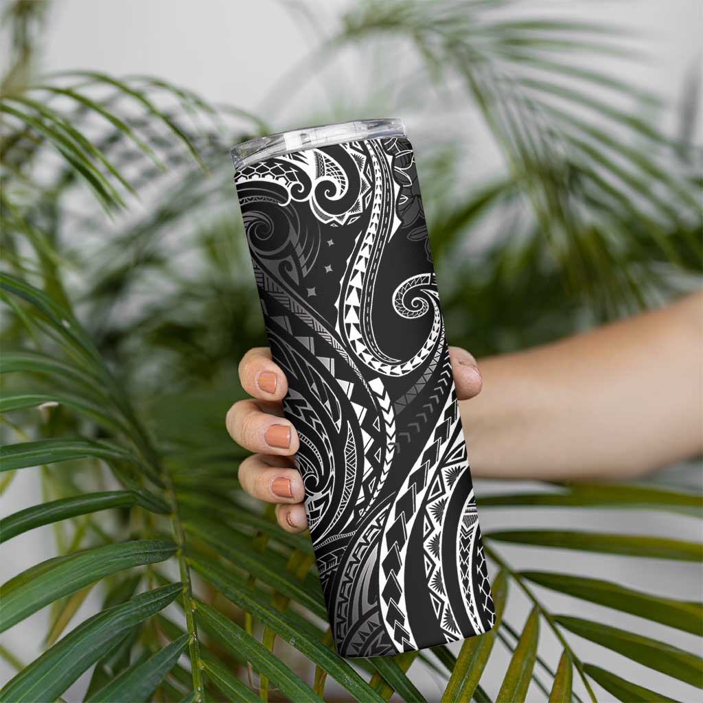 Polynesia Plumeria Lei Skinny Tumbler Black Curves Motif LT7 - Polynesian Pride