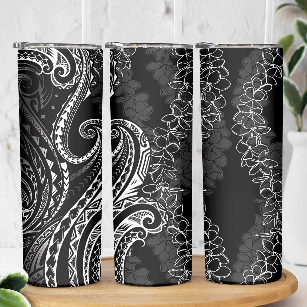 Polynesia Plumeria Lei Skinny Tumbler Black Curves Motif LT7 - Polynesian Pride