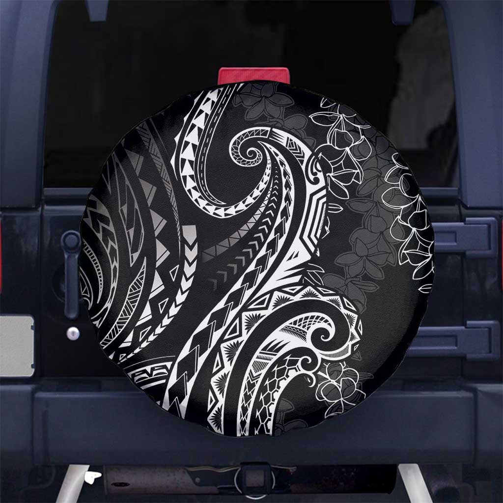 Polynesia Plumeria Lei Spare Tire Cover Black Curves Motif