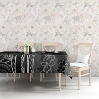 Polynesia Plumeria Lei Tablecloth Black Curves Motif