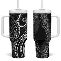 Polynesia Plumeria Lei Tumbler With Handle Black Curves Motif