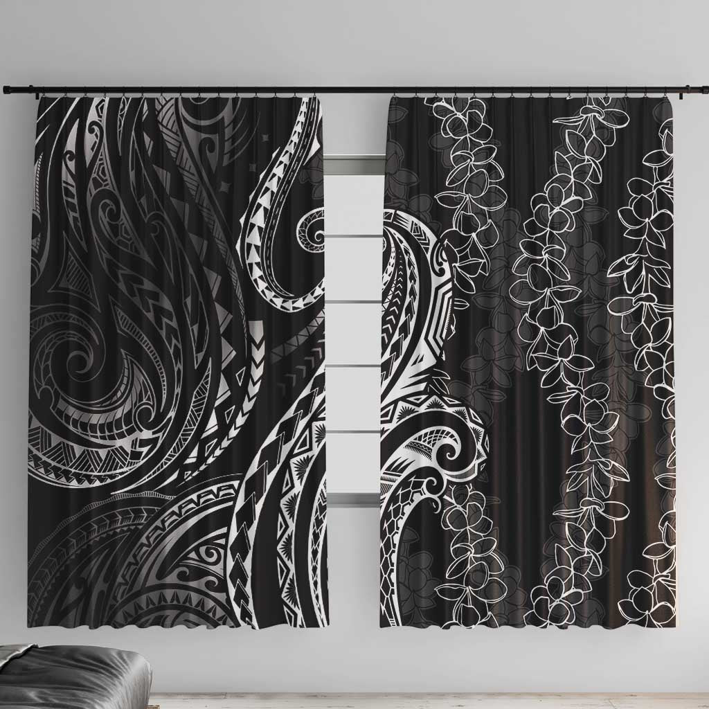 Polynesia Plumeria Lei Window Curtain Black Curves Motif LT7 With Hooks Black - Polynesian Pride