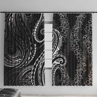 Polynesia Plumeria Lei Window Curtain Black Curves Motif