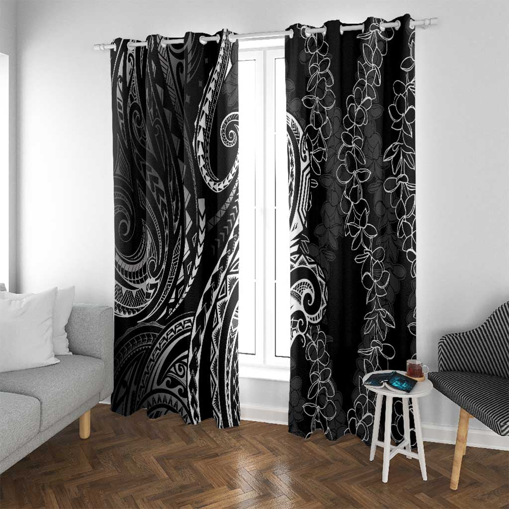 Polynesia Plumeria Lei Window Curtain Black Curves Motif