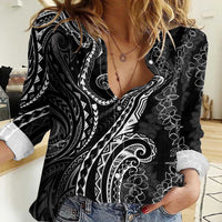 Polynesia Plumeria Lei Women Casual Shirt Black Curves Motif