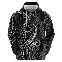 Polynesia Plumeria Lei Zip Hoodie Black Curves Motif
