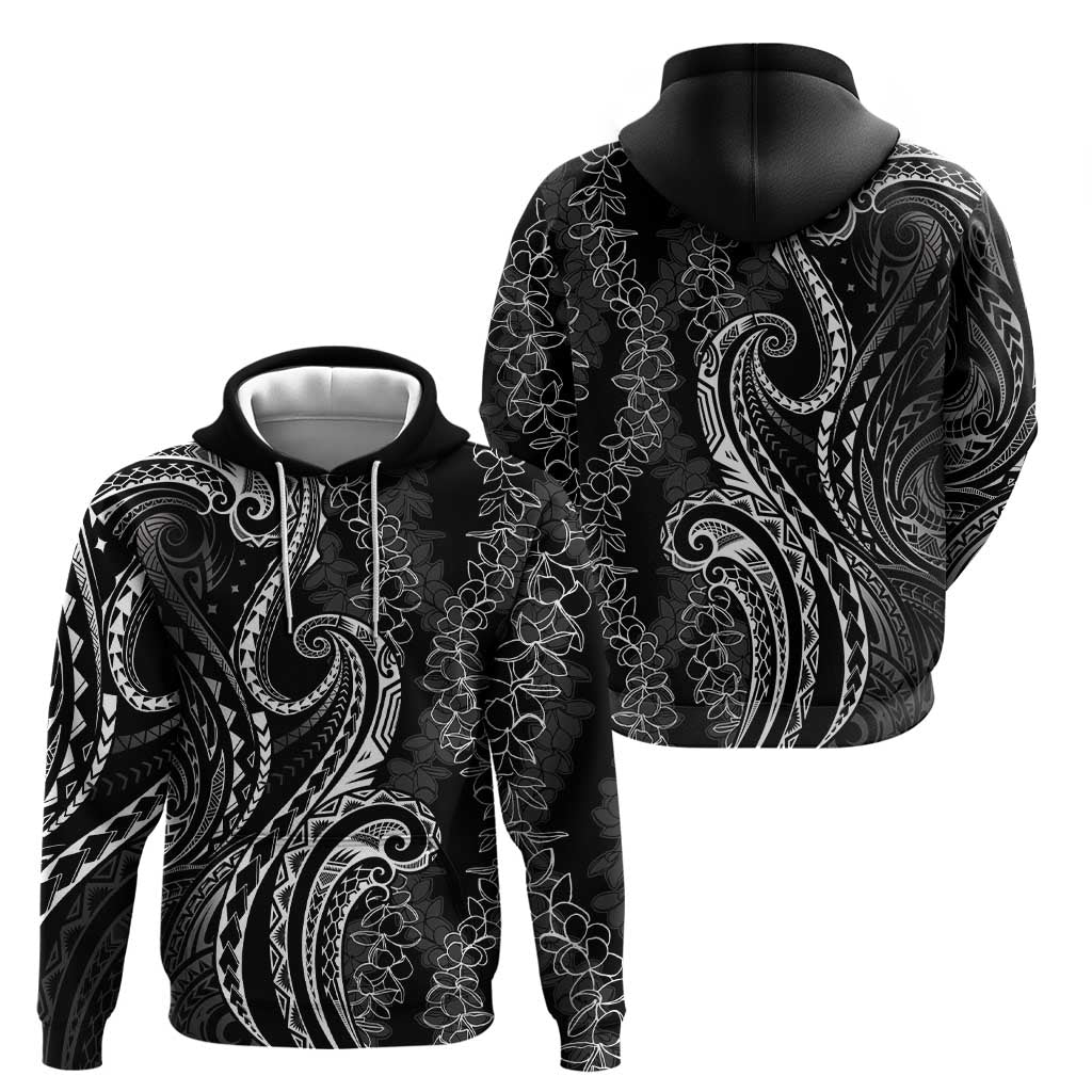 Polynesia Plumeria Lei Zip Hoodie Black Curves Motif
