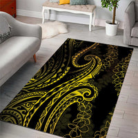 Polynesia Plumeria Lei Area Rug Black Gold Curves Motif