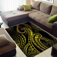 Polynesia Plumeria Lei Area Rug Black Gold Curves Motif